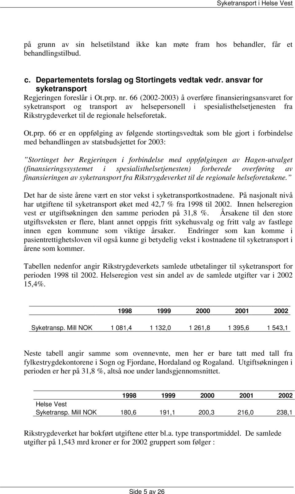 66 er en oppfølging av følgende stortingsvedtak som ble gjort i forbindelse med behandlingen av statsbudsjettet for 2003: Stortinget ber Regjeringen i forbindelse med oppfølgingen av Hagen-utvalget