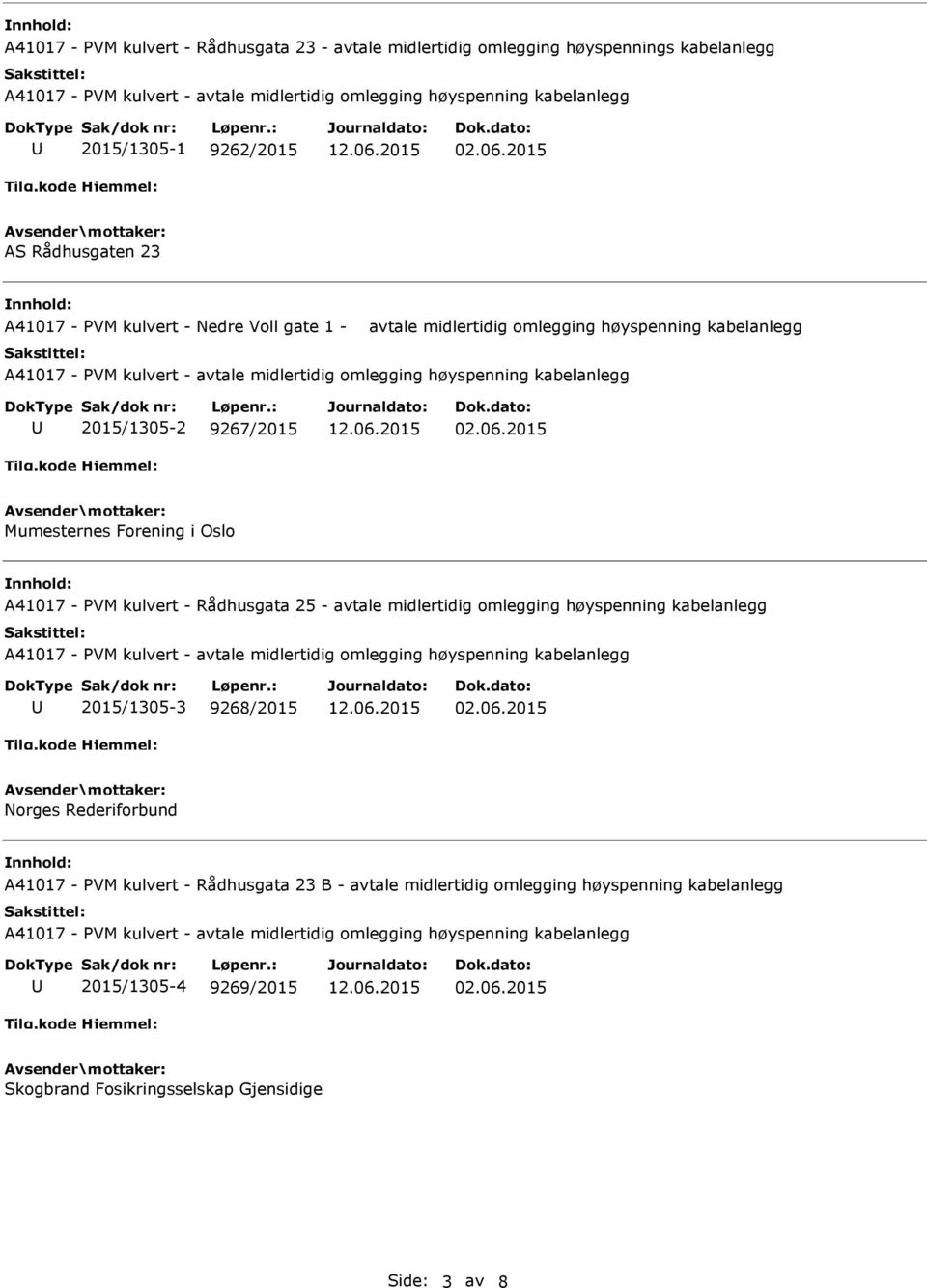 2015 Mumesternes Forening i Oslo A41017 - PVM kulvert - Rådhusgata 25 - avtale midlertidig omlegging høyspenning kabelanlegg 2015/1305-3 9268/2015 02.06.
