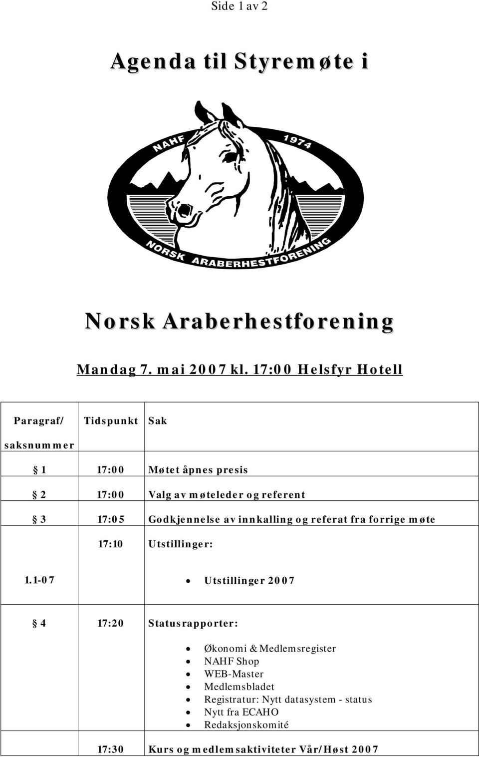 Godkjennelse av innkalling og referat fra forrige møte 17:10 Utstillinger: 1.