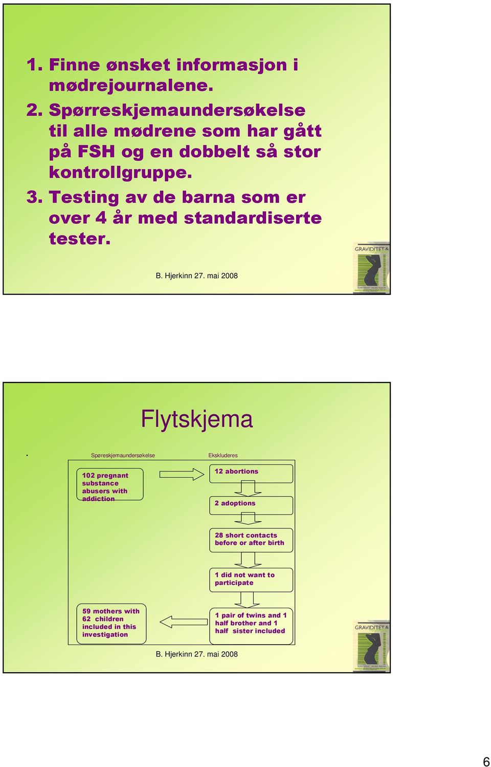 Testing av de barna som er over 4 år med standardiserte tester. B. Hjerkinn 27.