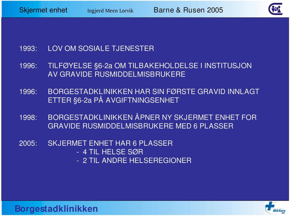 PÅ AVGIFTNINGSENHET 1998: BORGESTADKLINIKKEN ÅPNER NY SKJERMET ENHET FOR GRAVIDE