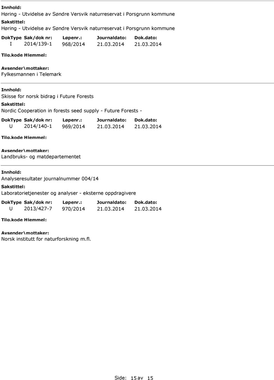 forests seed supply - Future Forests - 2014/140-1 969/2014 Landbruks- og matdepartementet Analyseresultater journalnummer