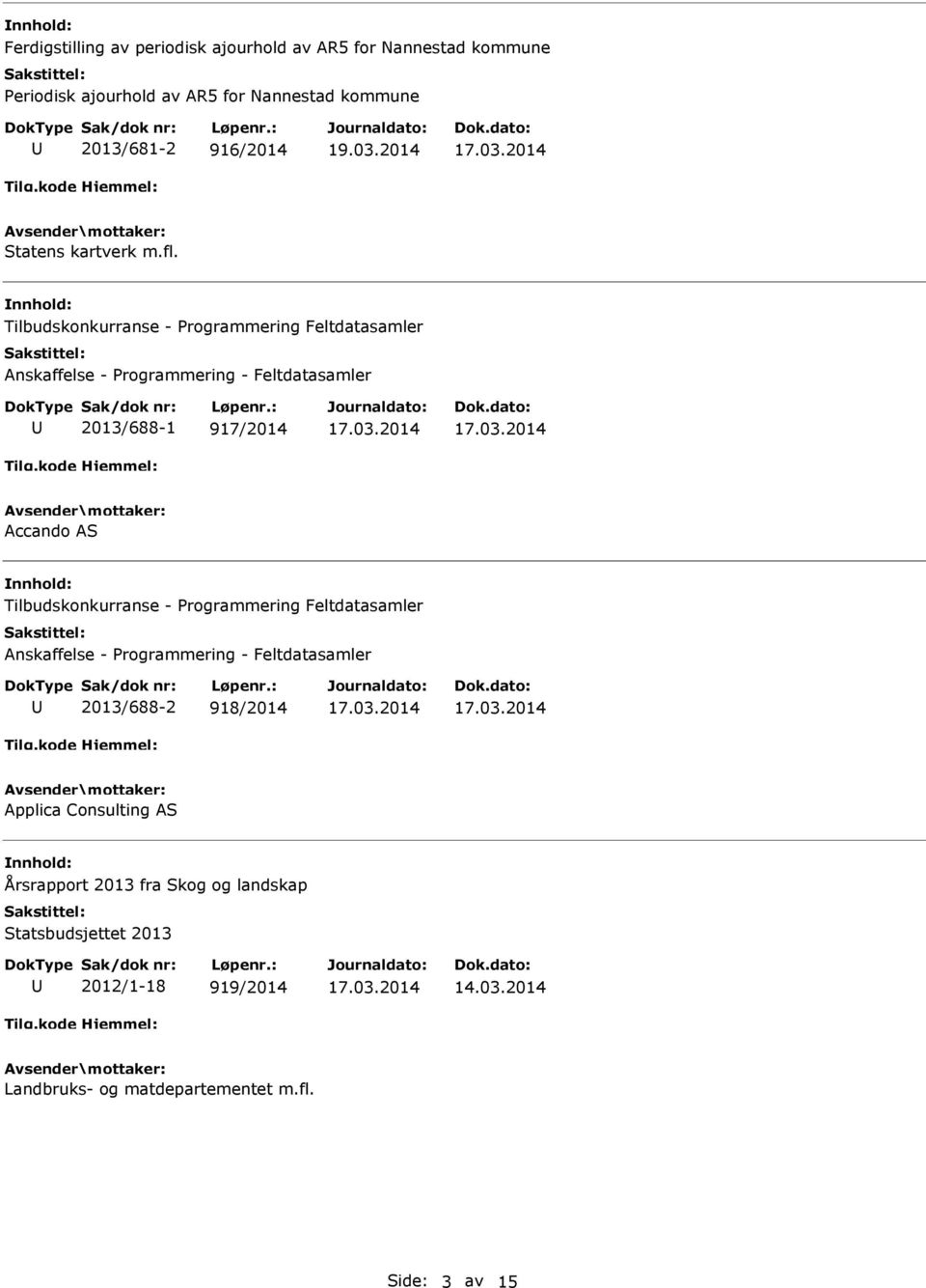 Tilbudskonkurranse - Programmering Feltdatasamler Anskaffelse - Programmering - Feltdatasamler 2013/688-1 917/2014 Accando AS