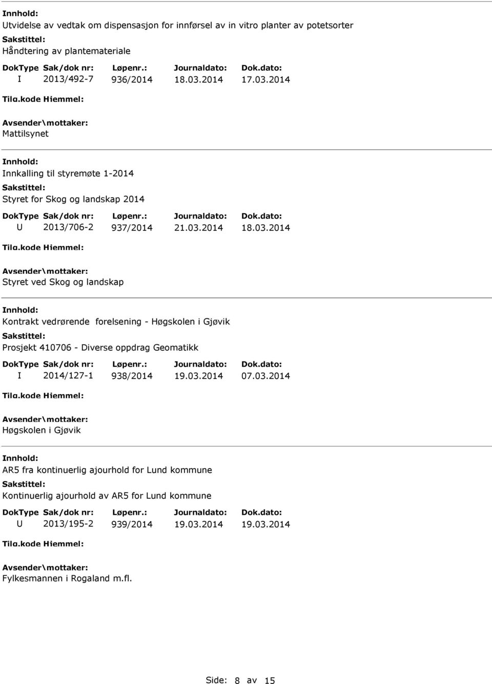 vedrørende forelsening - Høgskolen i Gjøvik Prosjekt 410706 - Diverse oppdrag Geomatikk 2014/127-1 938/2014 07.03.