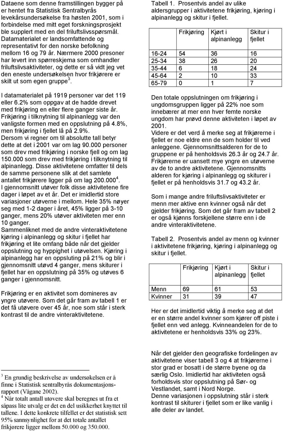 Nærmere 2000 presoner har levert inn spørreskjema som omhandler friluftslivsaktiviteter, og dette er så vidt jeg vet den eneste undersøkelsen hvor frikjørere er skilt ut som egen gruppe 3.