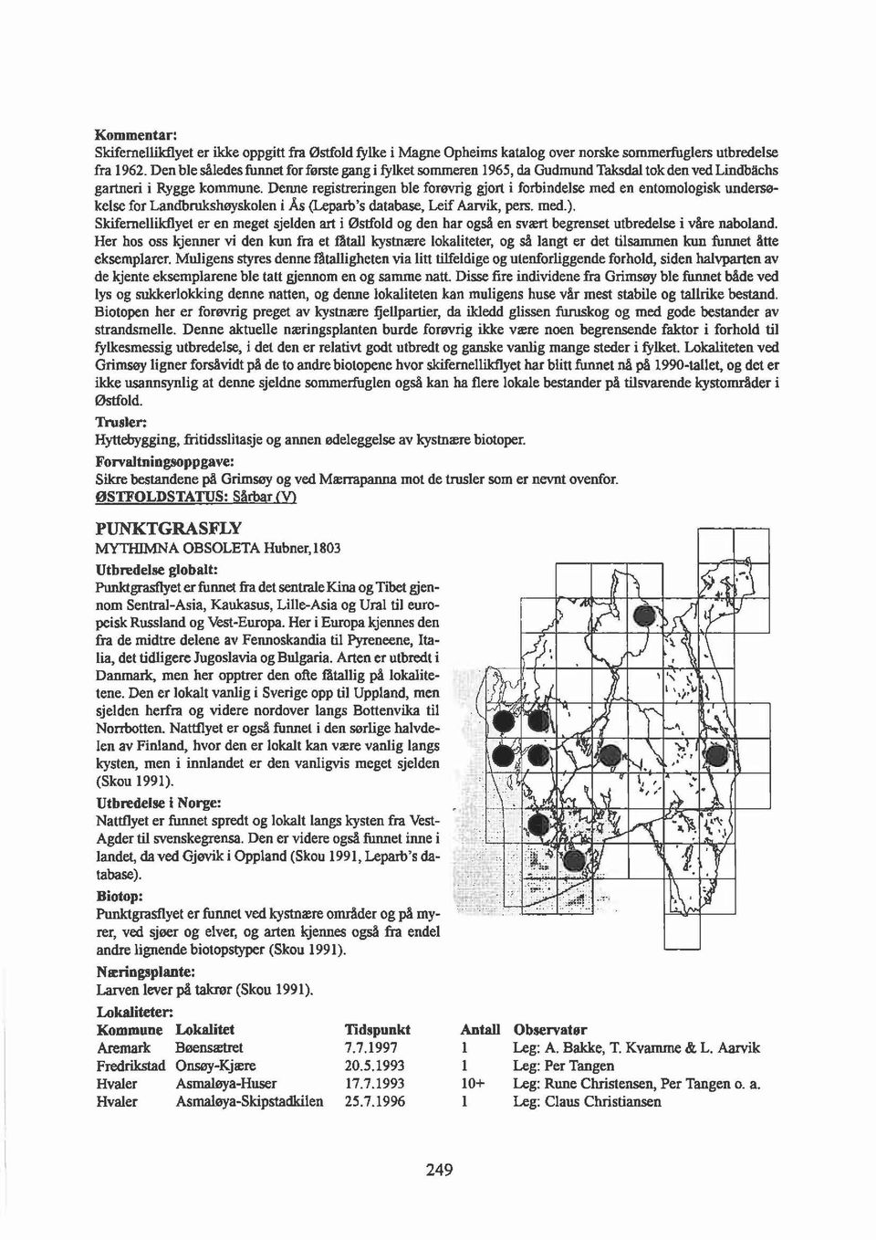 Denne registreringen be forøvrig gjort i forbindese med en entomoogisk undersøkese for Landbrukshøyskoen i Ås (Leparb's database, Leif Aarvik, pers. med.).