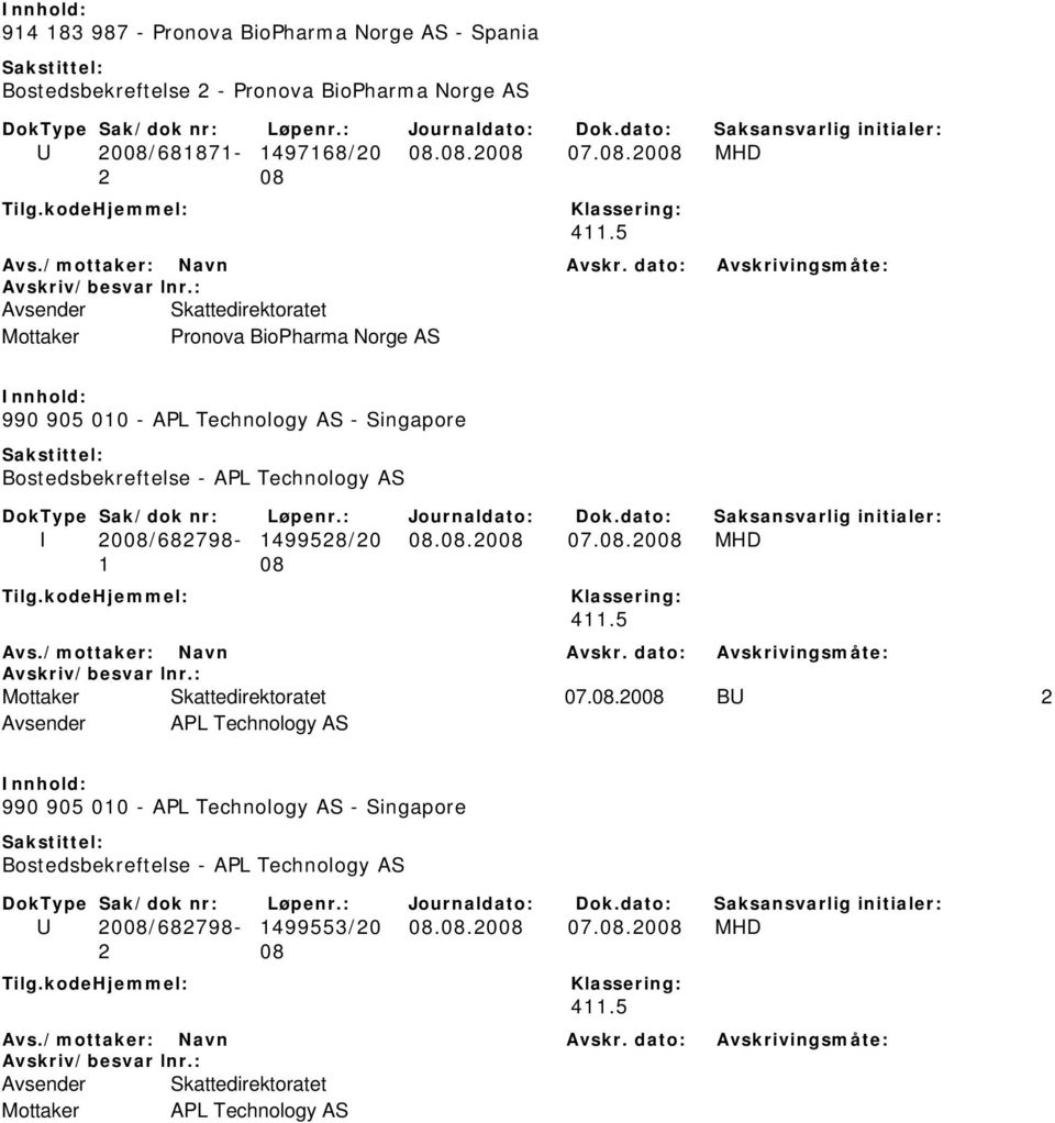 5 Mottaker Pronova BioPharma Norge AS 990 905 010 - APL Technology AS - Singapore Bostedsbekreftelse - APL Technology AS I