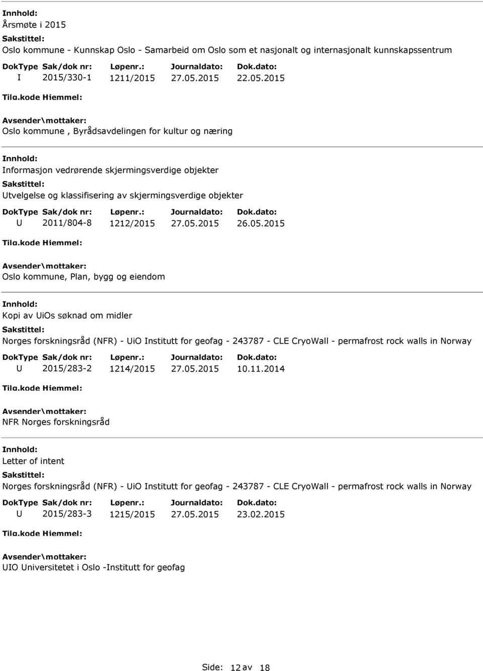 kommune, lan, bygg og eiendom Kopi av ios søknad om midler Norges forskningsråd (NFR) - io nstitutt for geofag - 243787 - CLE CryoWall - permafrost rock walls in Norway 2015/283-2 1214/2015 10.