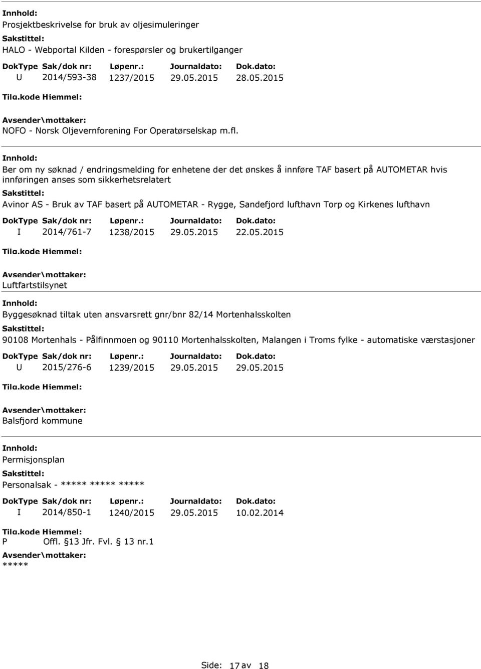 Sandefjord lufthavn Torp og Kirkenes lufthavn 2014/761-7 1238/2015 29.05.