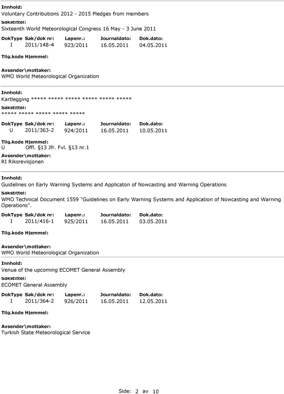 2011 Guidelines on Early Warning Systems and Applicaton of Nowcasting and Warning Operations WMO Technical Document 1559 "Guidelines on Early Warning Systems and Application of