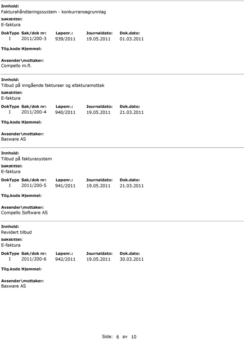 Tilbud på inngående fakturaer og efakturamottak 2011/200-4 940/2011 21.03.