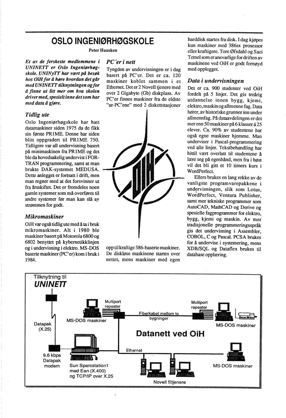 Tidlig ute Oslo Ingeniørhøgskole har hatt datamaskiner siden 1975 da de fikk sin første PRIME. Denne har siden blitt oppgradert til PRIME 750.