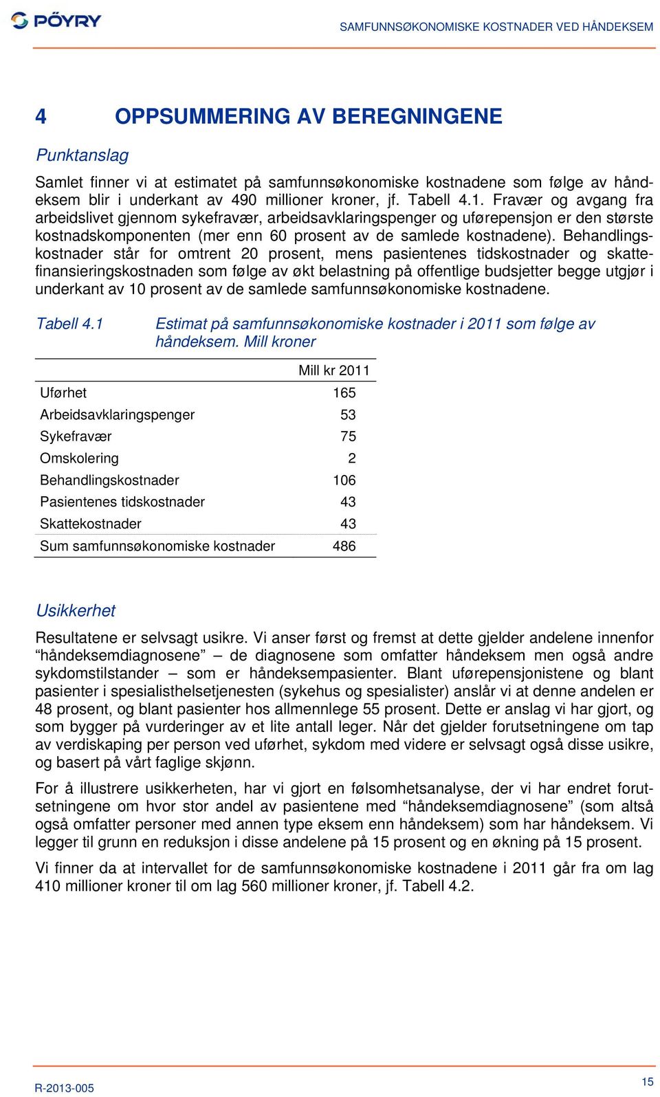 Behandlingskostnader står for omtrent 20 prosent, mens pasientenes tidskostnader og skattefinansieringskostnaden som følge av økt belastning på offentlige budsjetter begge utgjør i underkant av 10