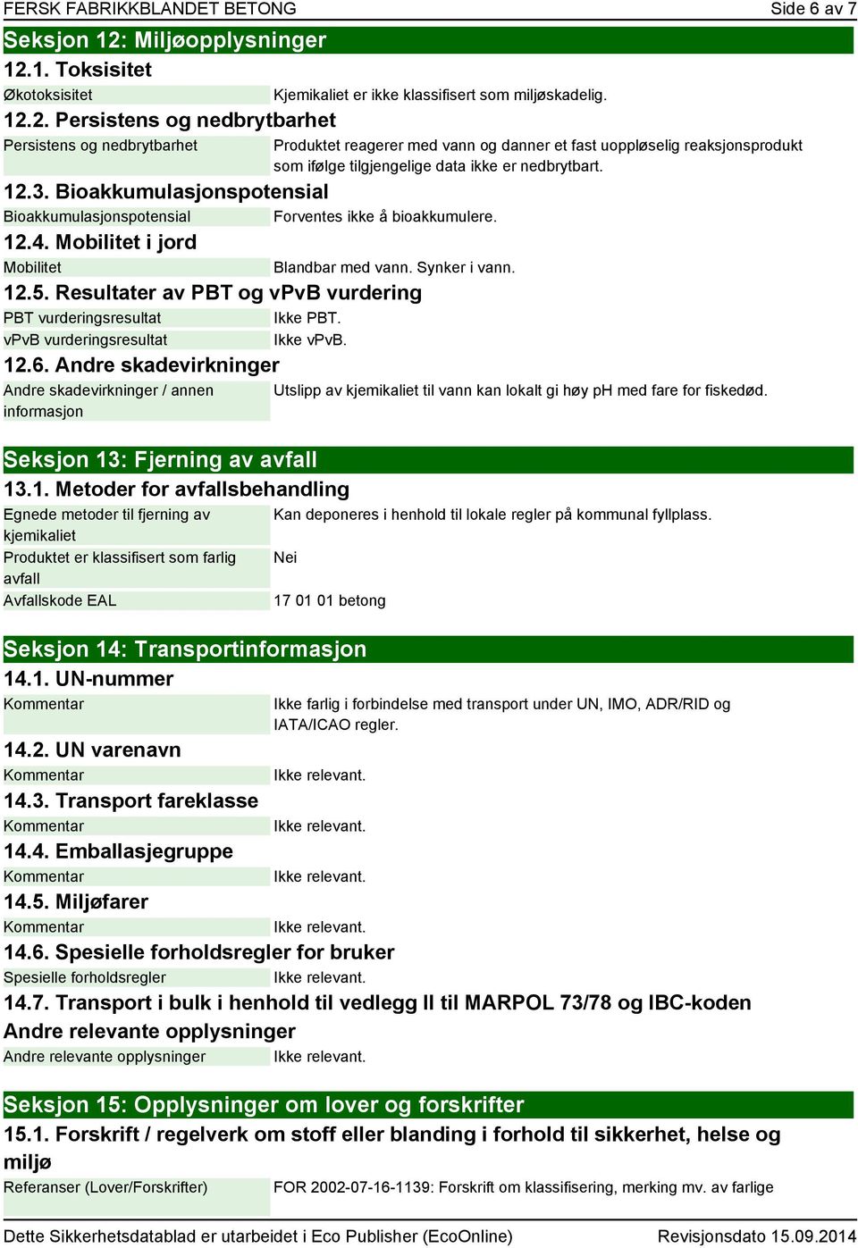 vpvb vurderingsresultat Ikke vpvb. 12