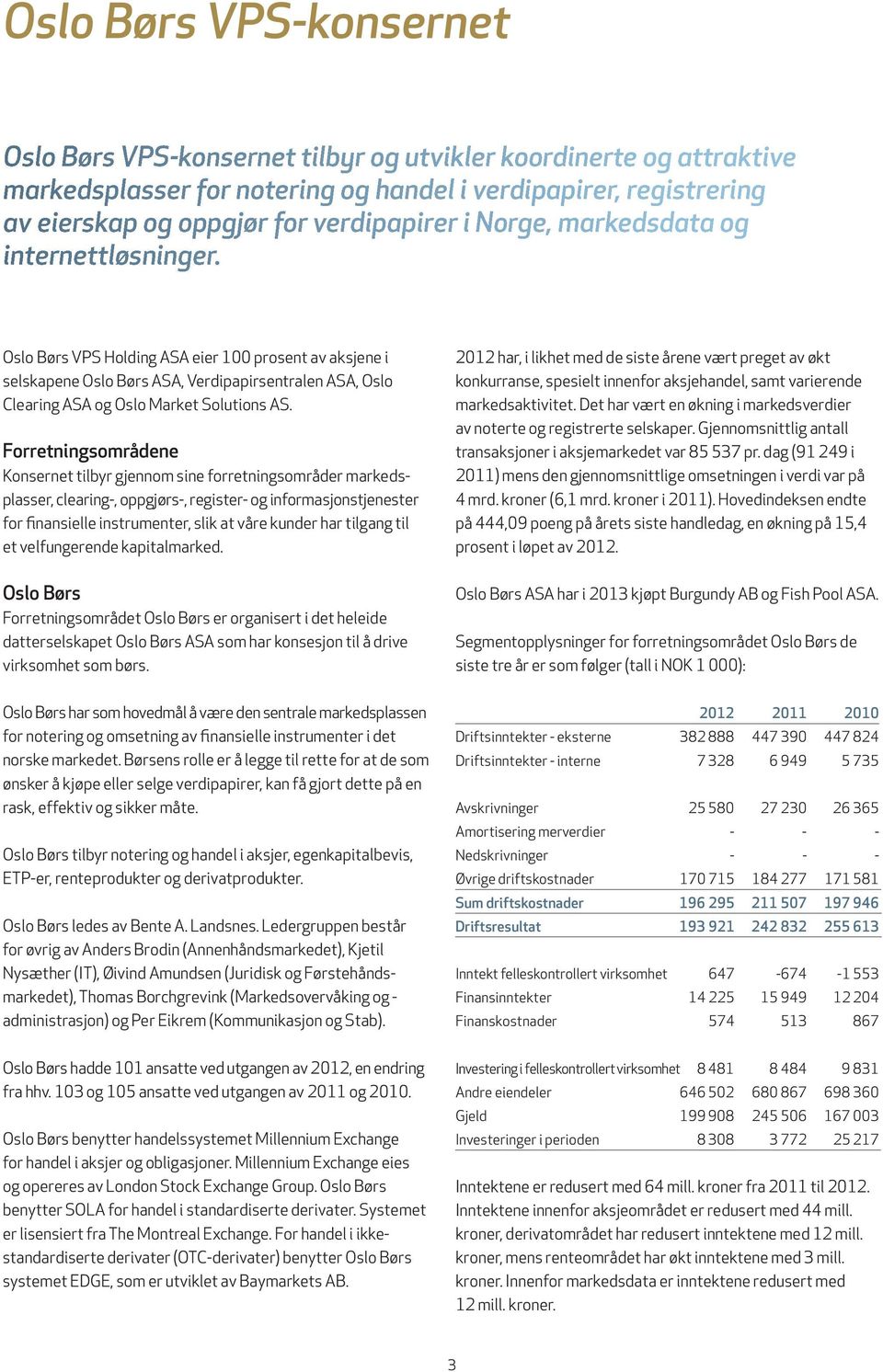 Forretningsområdene Konsernet tilbyr gjennom sine forretningsområder markedsplasser, clearing-, oppgjørs-, register- og informasjonstjenester for finansielle instrumenter, slik at våre kunder har