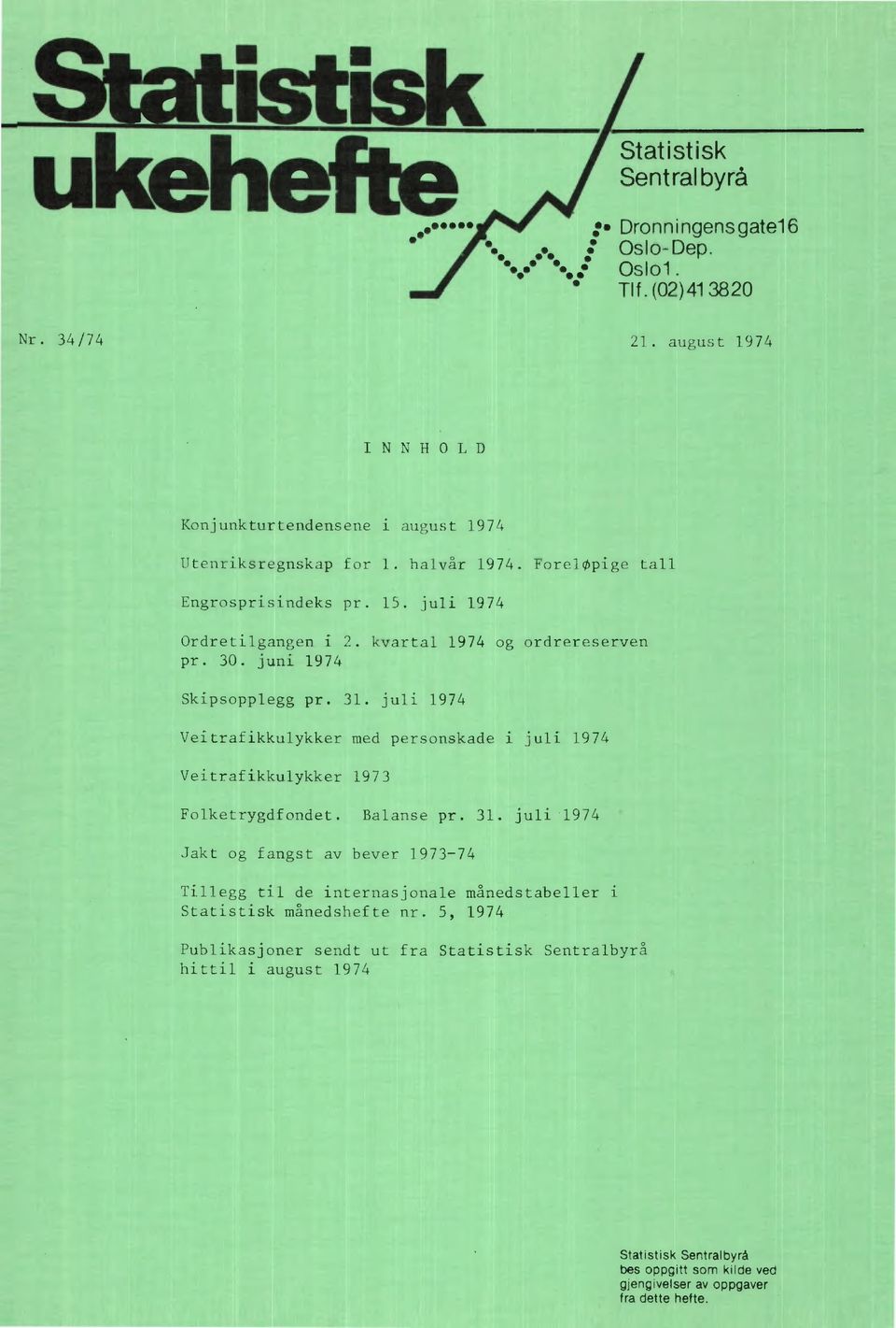 juli 1974 Veitrafikkulykker med personskade i juli 1974 Veitrafikkulykker 1973 Folketrygdfondet. Balanse pr. 31.