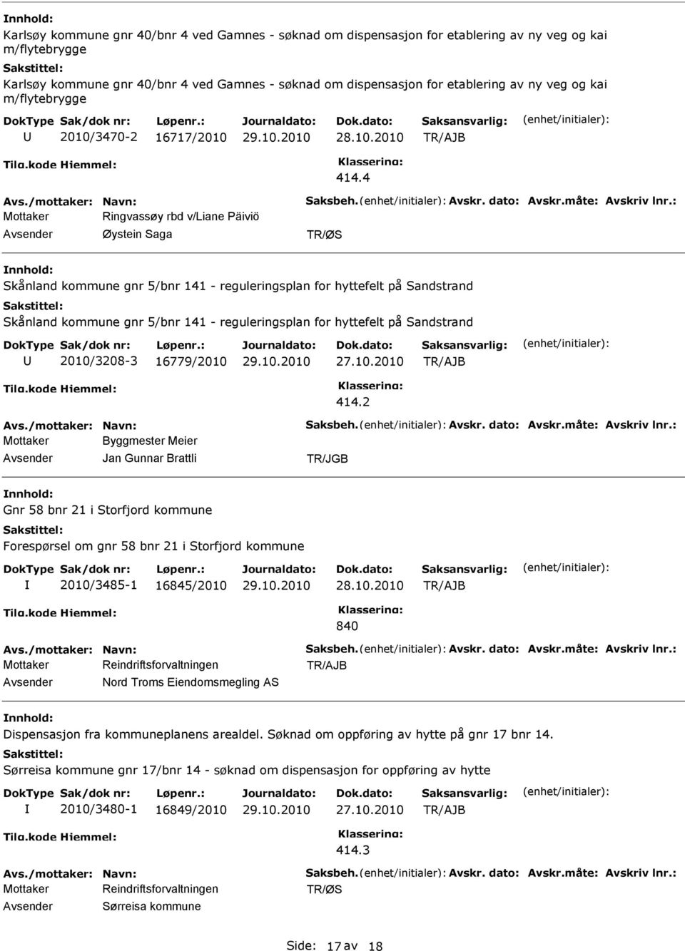 : Ringvassøy rbd v/liane Päiviö Skånland kommune gnr 5/bnr 141 - reguleringsplan for hyttefelt på Sandstrand Skånland kommune gnr 5/bnr 141 - reguleringsplan for hyttefelt på Sandstrand 2010/3208-3