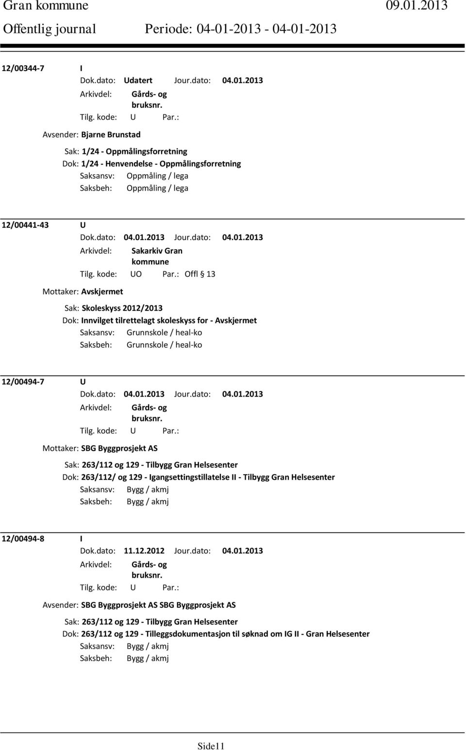 Oppmåling / lega 12/00441-43 U Mottaker: Avskjermet Sak: Skoleskyss 2012/2013 Dok: Innvilget tilrettelagt skoleskyss for - Avskjermet Saksansv: Grunnskole / heal-ko Saksbeh: Grunnskole / heal-ko