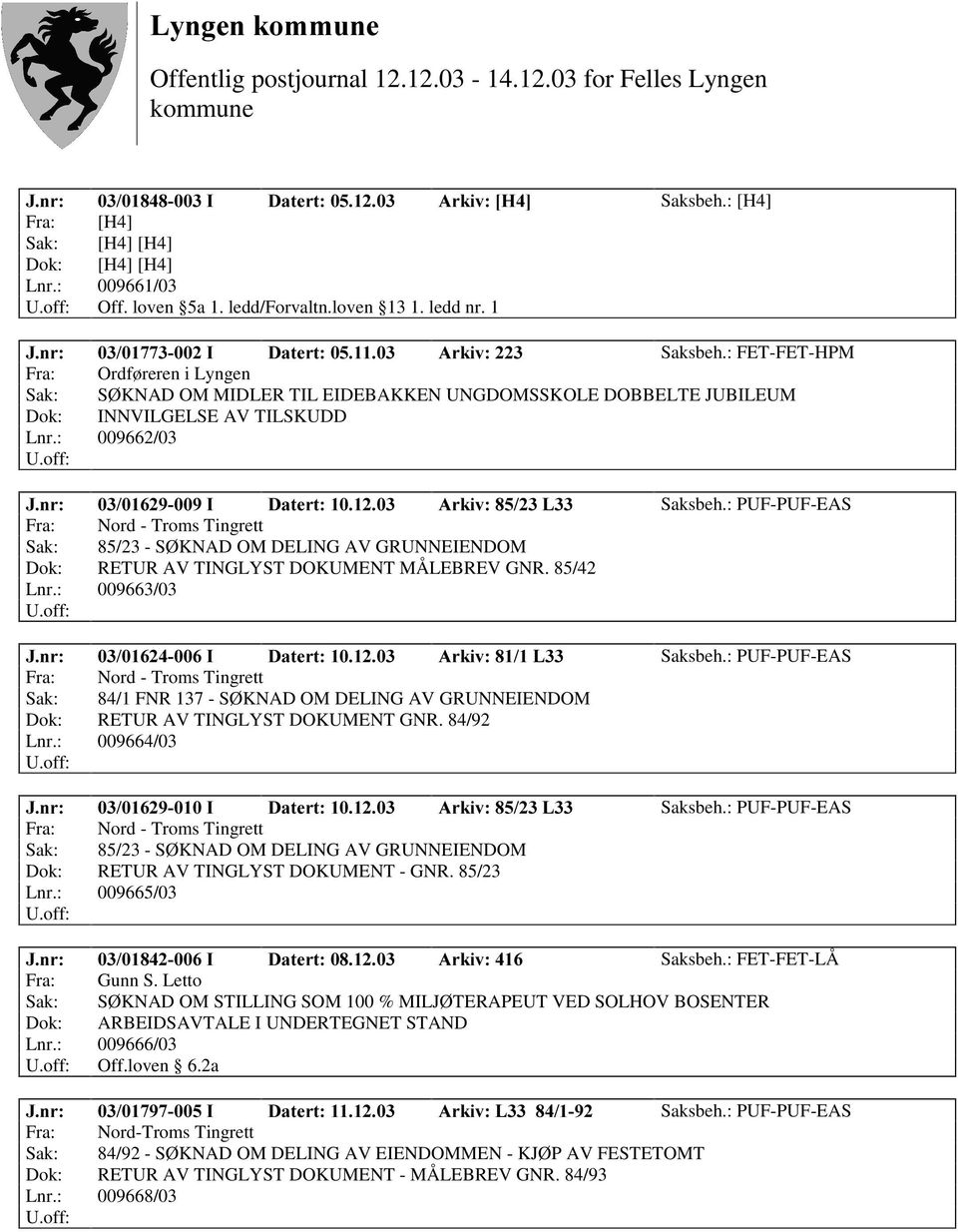 : 009662/03 Sak: 85/23 - SØ KNAD OM DELING AV GRUNNEIENDOM Dok: RETUR AV TINGLYST DOKUMENT MÅLEBREV GNR. 85/42 Lnr.