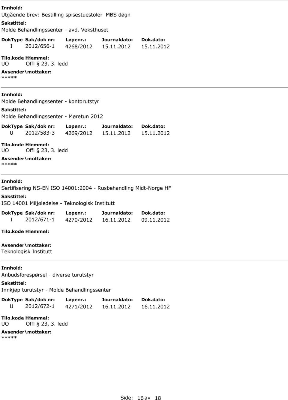 ledd Sertifisering NS-EN SO 14001:2004 - Rusbehandling Midt-Norge HF SO 14001 Miljøledelse - Teknologisk nstitutt 2012/671-1 4270/2012