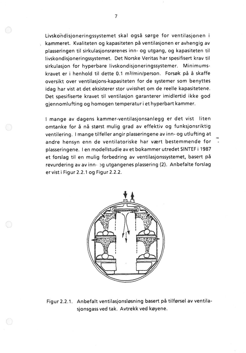 Det Norske Veritas har spesifisert krav til sirkulasjon for hyperbare livskondisjoneringssystemer. Minimums kravet er i henhold til dette 0.1 m3/min/person.