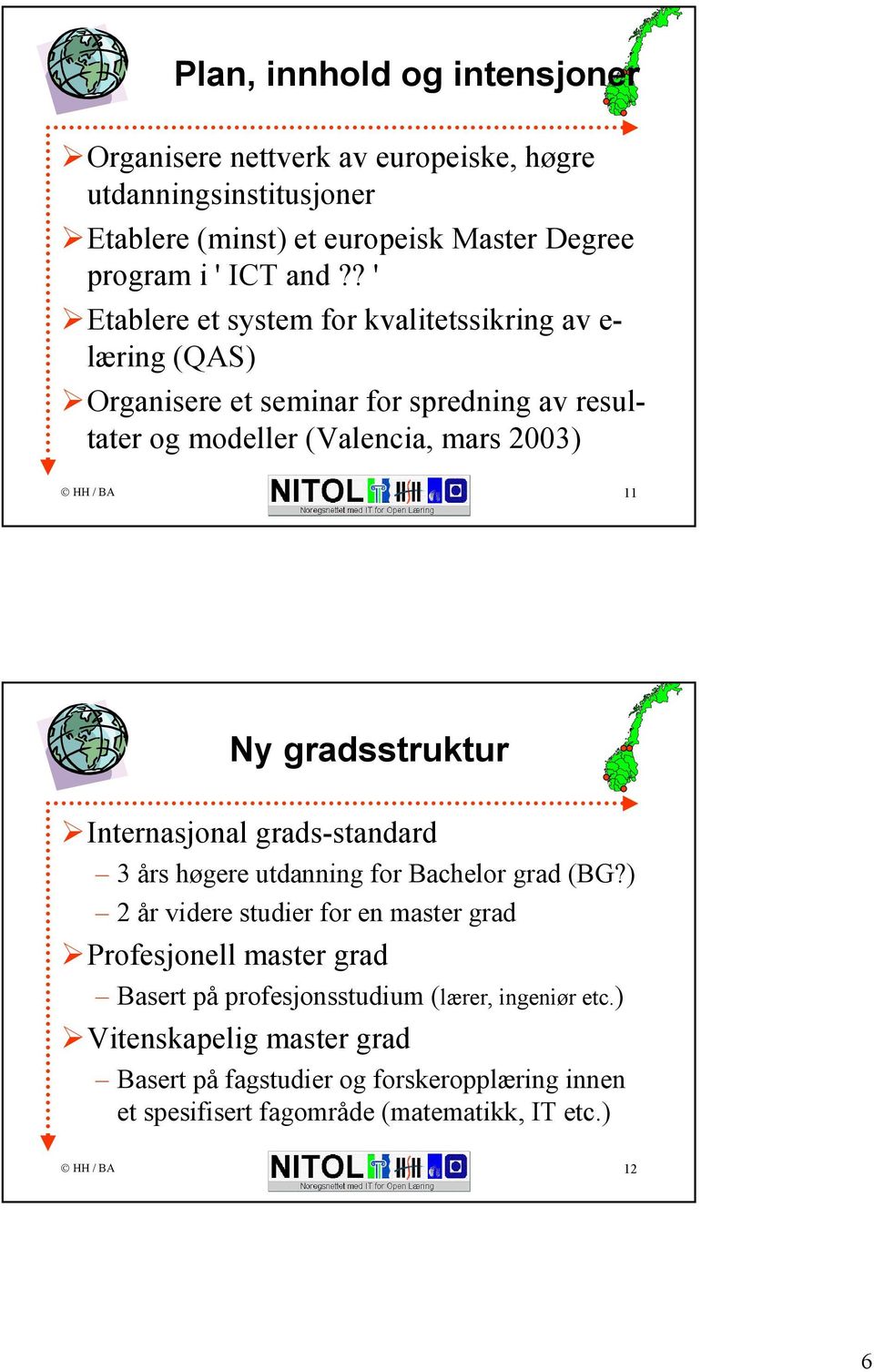 gradsstruktur Internasjonal grads-standard 3 års høgere utdanning for Bachelor grad (BG?