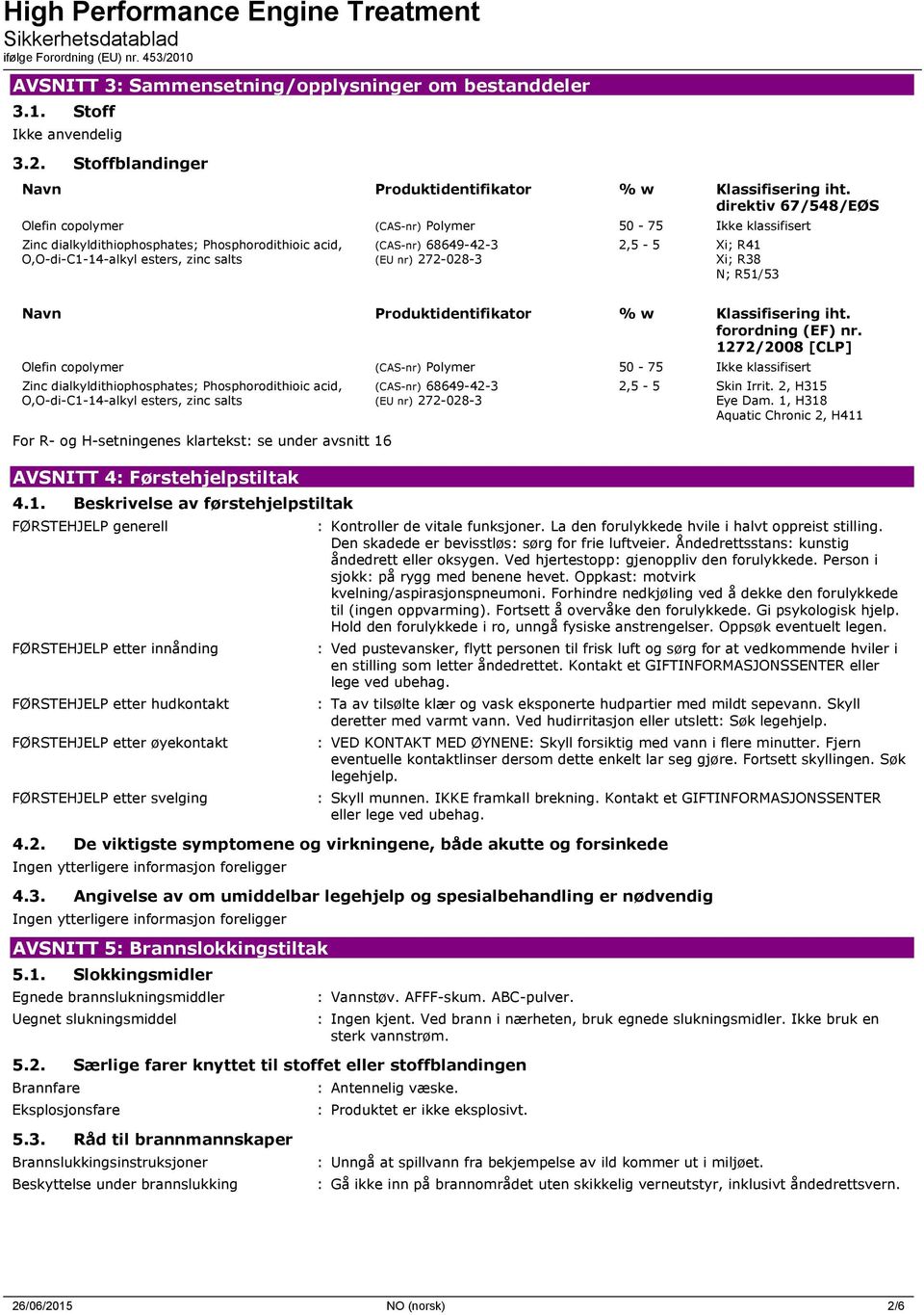 272-028-3 2,5-5 Xi; R41 Xi; R38 N; R51/53 Navn Produktidentifikator % w Klassifisering iht. forordning (EF) nr.