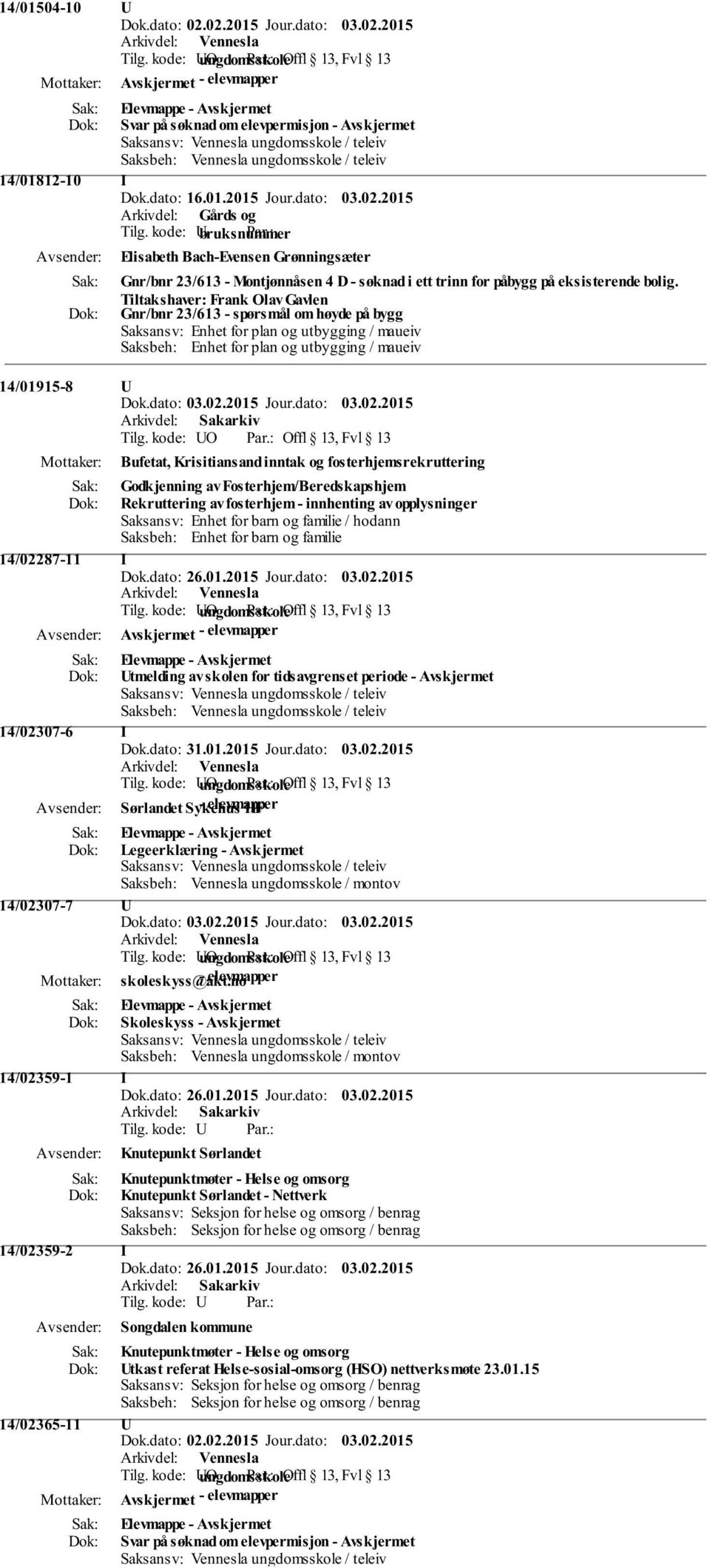 Tiltakshaver: Frank Olav Gavlen Gnr/bnr 23/613 - spørsmål om høyde på bygg Saksansv: Enhet for plan og utbygging / maueiv Saksbeh: Enhet for plan og utbygging / maueiv 14/01915-8 U Bufetat,