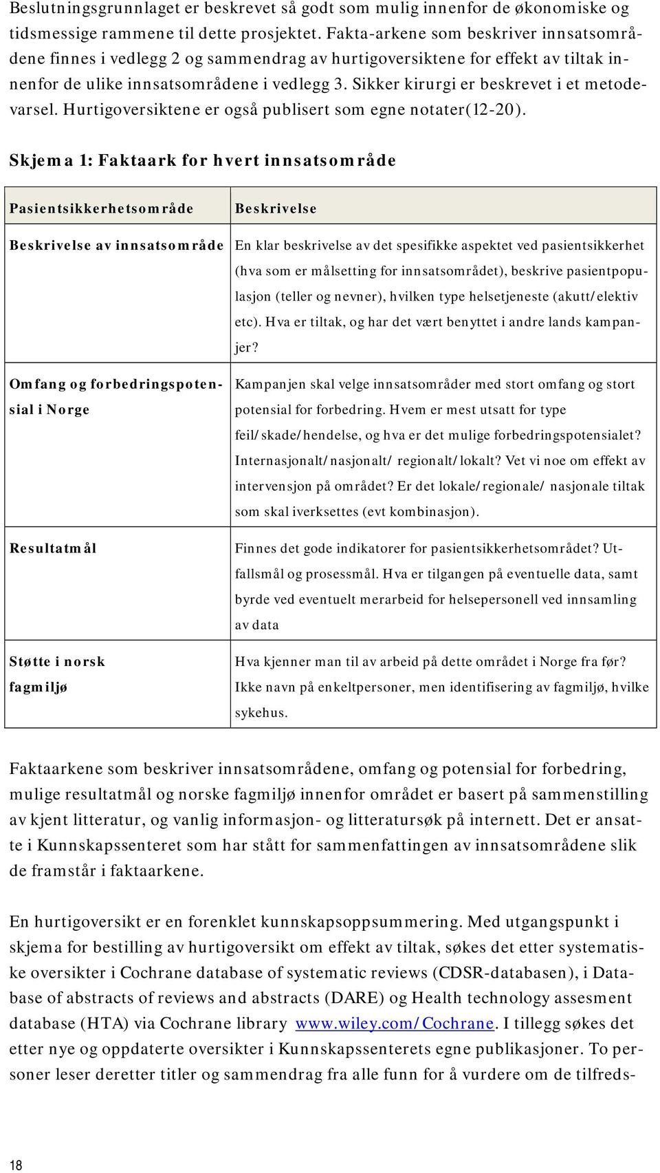 Sikker kirurgi er beskrevet i et metodevarsel. Hurtigoversiktene er også publisert som egne notater(12-20).