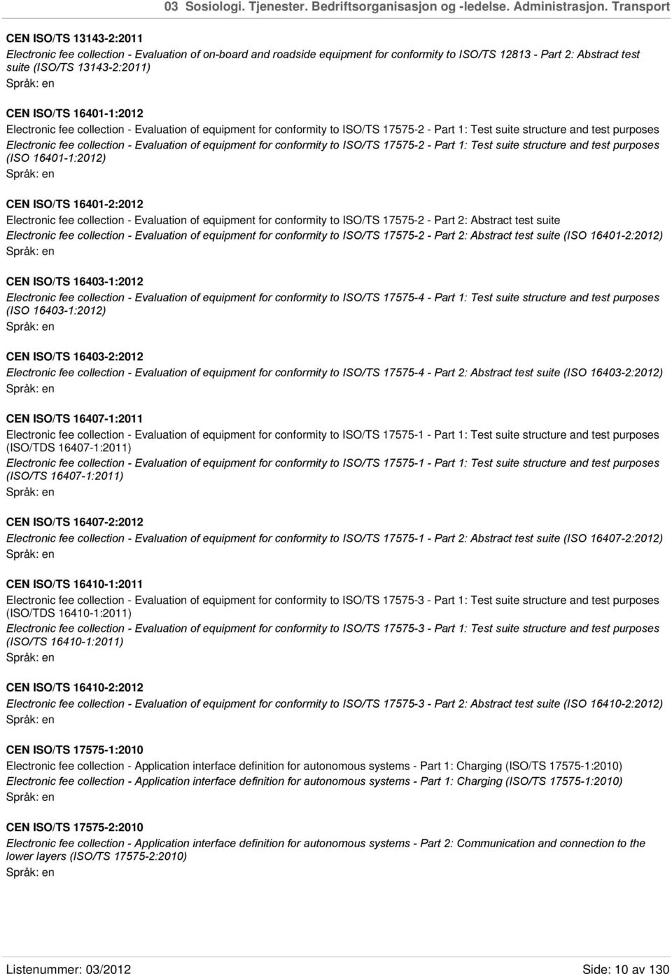 ISO/TS 16401-1:2012 Electronic fee collection - Evaluation of equipment for conformity to ISO/TS 17575-2 - Part 1: Test suite structure and test purposes Electronic fee collection - Evaluation of