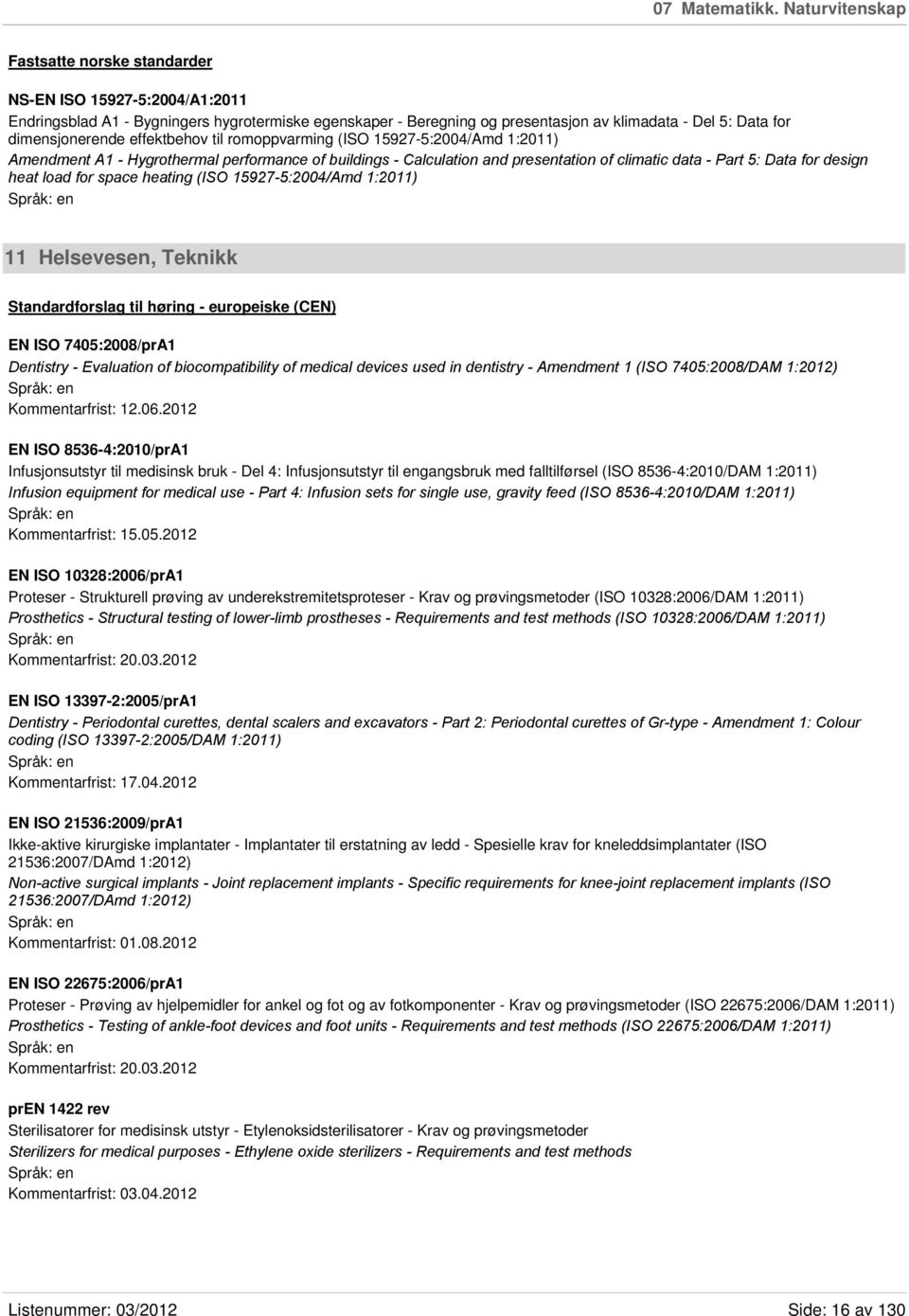 dimensjonerende effektbehov til romoppvarming (ISO 15927-5:2004/Amd 1:2011) Amendment A1 - Hygrothermal performance of buildings - Calculation and presentation of climatic data - Part 5: Data for