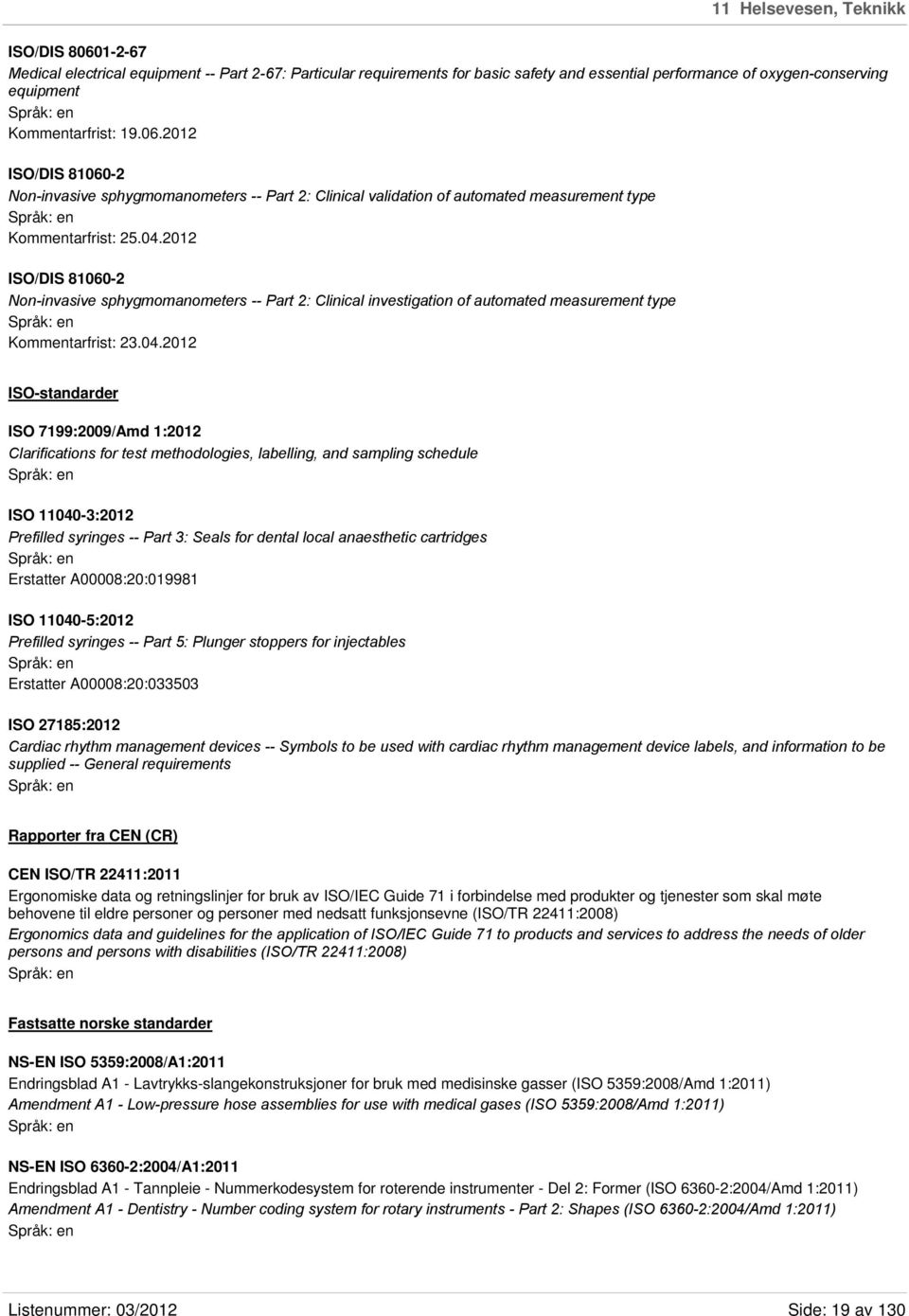 2012 ISO/DIS 81060-2 Non-invasive sphygmomanometers -- Part 2: Clinical investigation of automated measurement type Kommentarfrist: 23.04.