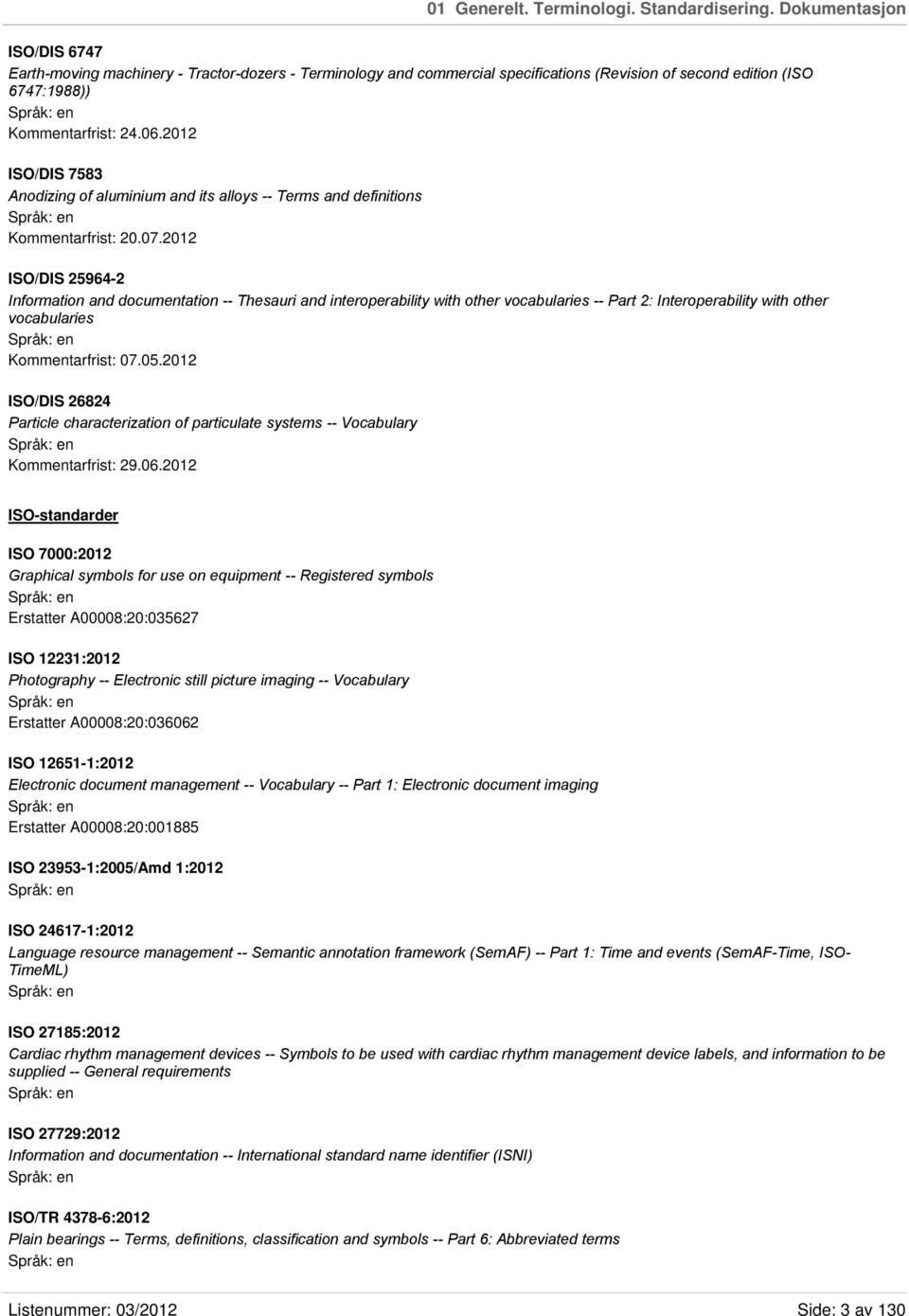 2012 ISO/DIS 7583 Anodizing of aluminium and its alloys -- Terms and definitions Kommentarfrist: 20.07.