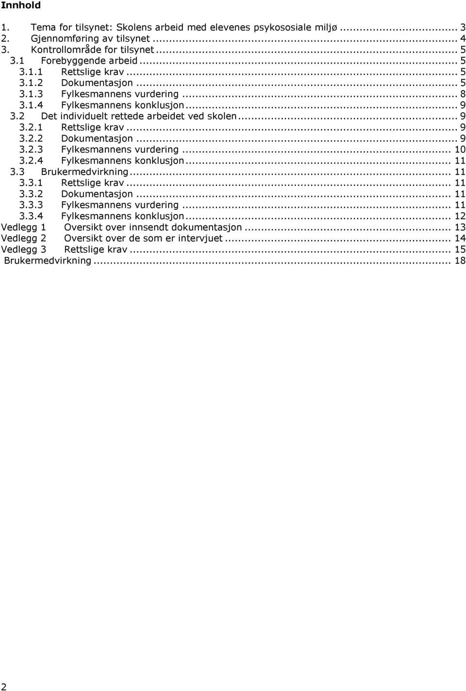 2.4 Fylkesmannens konklusjon... 11 3.3 Brukermedvirkning... 11 3.3.1 Rettslige krav... 11 3.3.2 Dokumentasjon... 11 3.3.3 Fylkesmannens vurdering... 11 3.3.4 Fylkesmannens konklusjon... 12 Vedlegg 1 Oversikt over innsendt dokumentasjon.