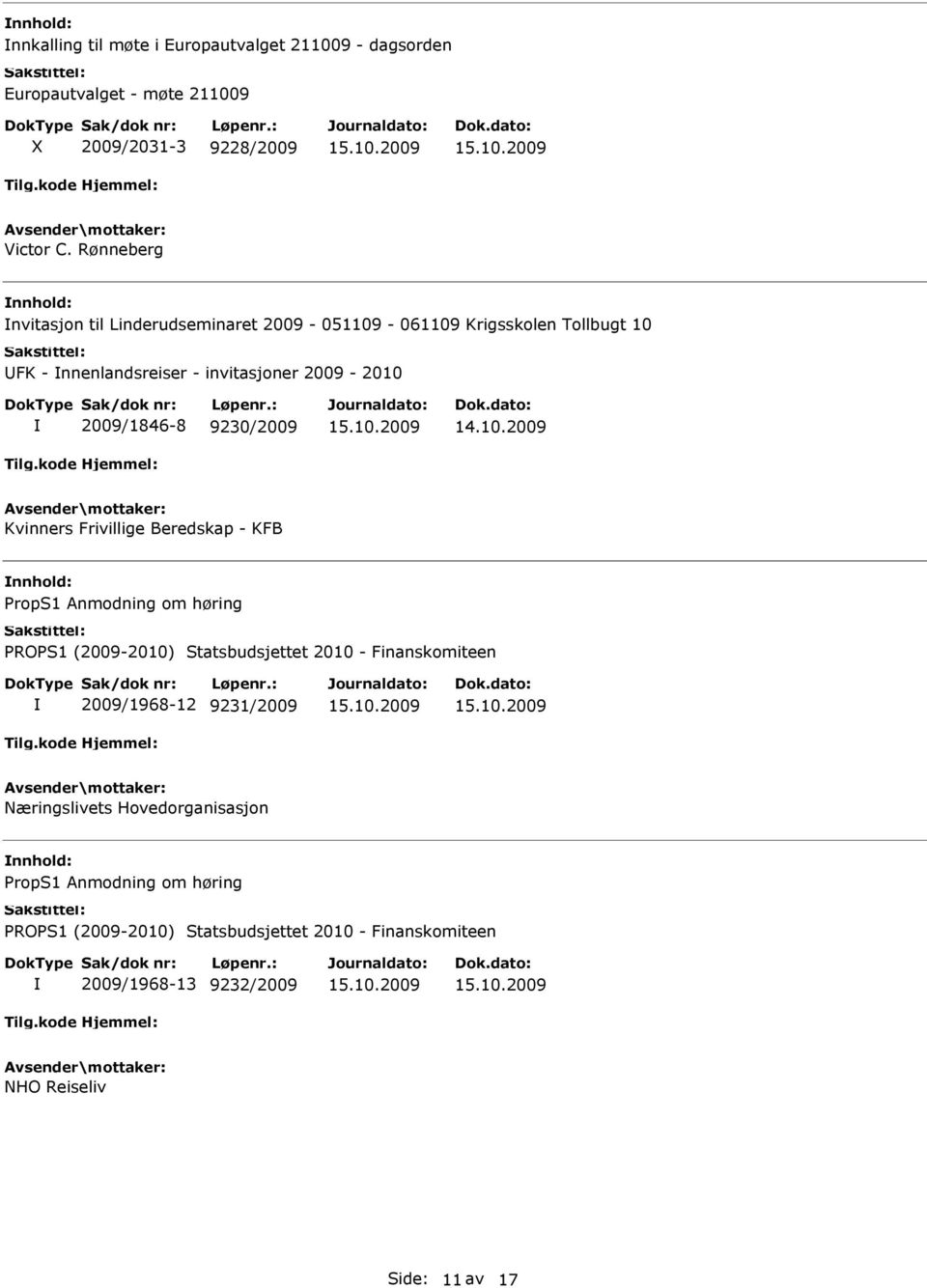 2009-2010 2009/1846-8 9230/2009 Kvinners Frivillige Beredskap - KFB nnhold: PROPS1 (2009-2010) Statsbudsjettet 2010 - Finanskomiteen