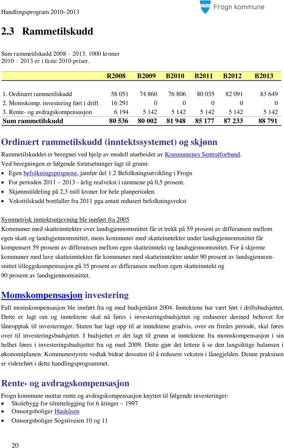 Rente- og avdragskompensasjon 6 194 5 142 5 142 5 142 5 142 5 142 Sum rammetilskudd 80 536 80 002 81 948 85 177 87 233 88 791 Ordinært rammetilskudd (inntektssystemet) og skjønn Rammetilskuddet er