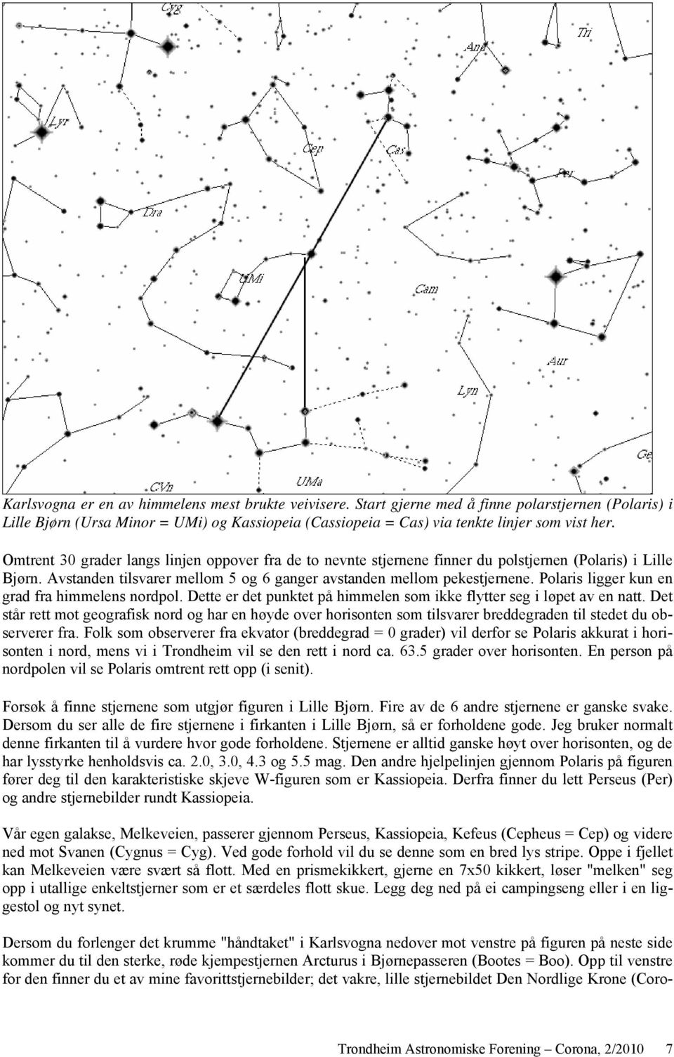 Polaris ligger kun en grad fra himmelens nordpol. Dette er det punktet på himmelen som ikke flytter seg i løpet av en natt.