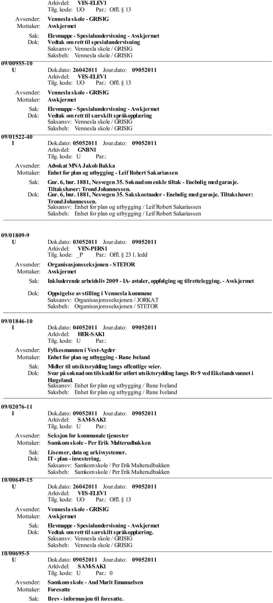 dato: Advokat MNA Jakob Bakka Enhet for plan og utbygging - Leif Robert Sakariassen Gnr. 6, bnr. 1881, Nesvegen 35. Søknad om enkle tiltak - Enebolig med garasje. Tiltakshaver: Trond Johannessen. Gnr. 6, bnr. 1881, Nesvegen 35. Sakskostnader - Enebolig med garasje.