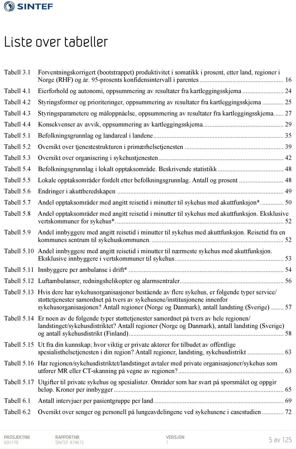 .. 25 Tabell 4.3 Styringsparametere og måloppnåelse, oppsummering av resultater fra kartleggingsskjema... 27 Tabell 4.4 Konsekvenser av avvik, oppsummering av kartleggingsskjema... 29 Tabell 5.