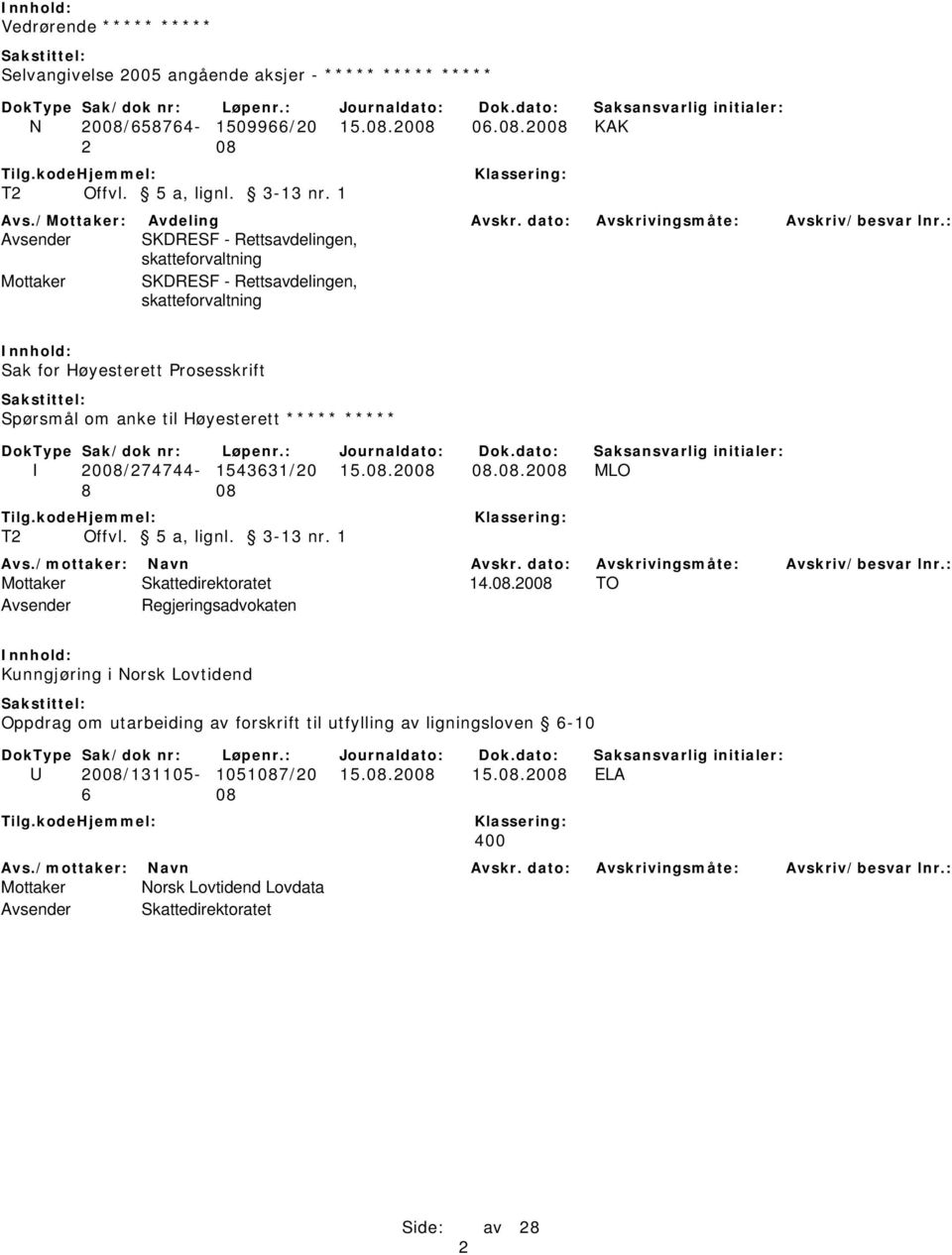 : Avsender SKDRESF - Rettsavdelingen, skatteforvaltning Mottaker SKDRESF - Rettsavdelingen, skatteforvaltning Sak for Høyesterett Prosesskrift Spørsmål om anke til Høyesterett ***** ***** I