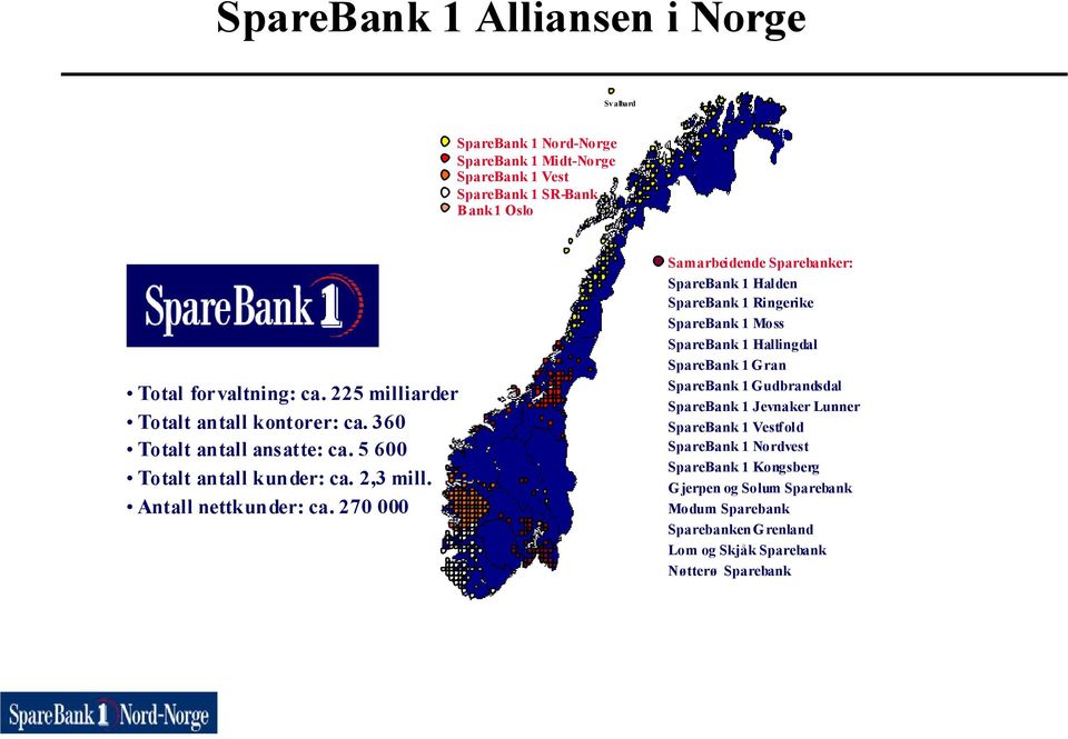 270 000 Samarbeidende Sparebanker: SpareBank 1 Halden SpareBank 1 Ringerike SpareBank 1 Moss SpareBank 1 Hallingdal SpareBank 1 Gran SpareBank 1 Gudbrandsdal