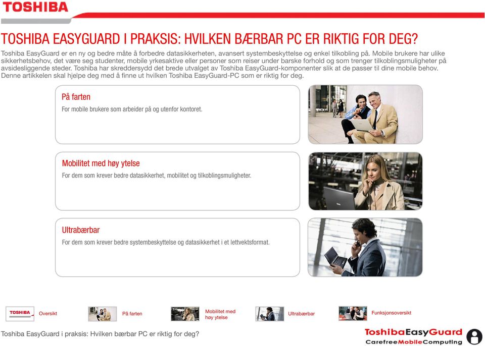 Toshiba har skreddersydd det brede utvalget av Toshiba EasyGuard-komponenter slik at de passer til dine mobile behov.