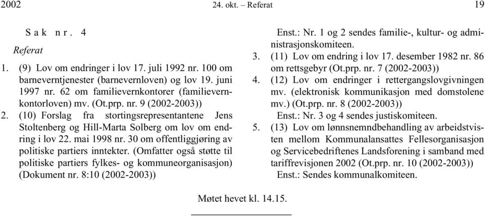 mai 1998 nr. 30 om offentliggjøring av politiske partiers inntekter. (Omfatter også støtte til politiske partiers fylkes- og kommuneorganisasjon) (Dokument nr. 8:10 (2002-2003)) Enst.: Nr.