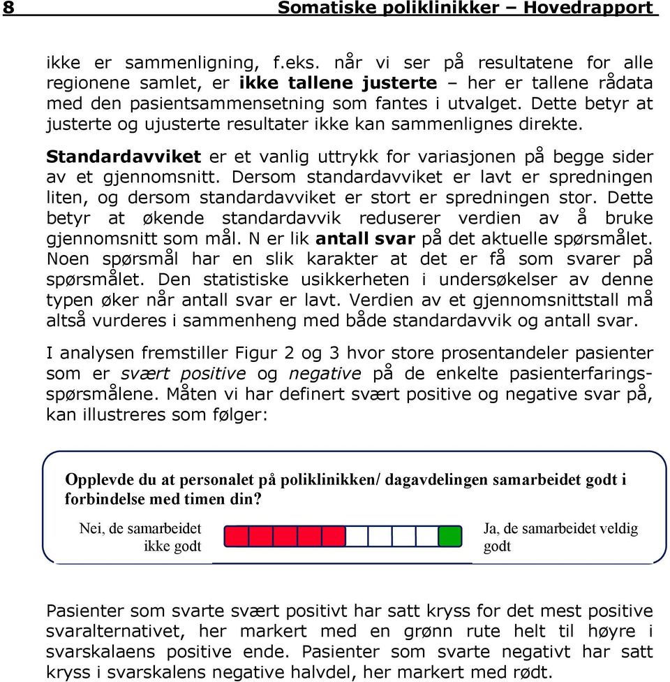 Dette betyr at justerte og ujusterte resultater ikke kan sammenlignes direkte. Standardavviket er et vanlig uttrykk for variasjonen på begge sider av et gjennomsnitt.