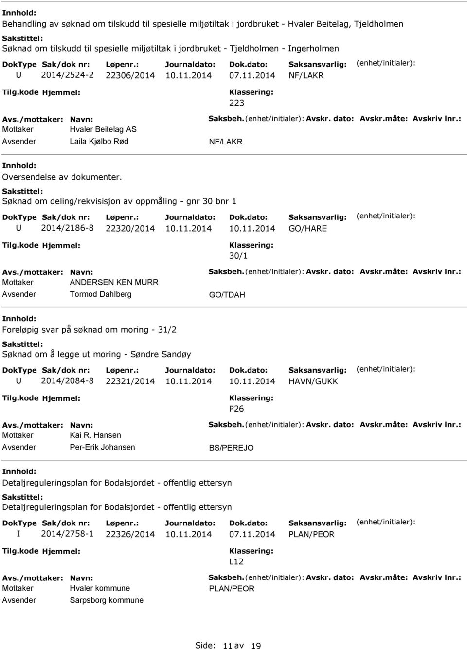 Søknad om deling/rekvisisjon av oppmåling - gnr 30 bnr 1 2014/2186-8 22320/2014 GO/HARE 30/1 Avs./mottaker: Navn: Saksbeh. Avskr. dato: Avskr.måte: Avskriv lnr.