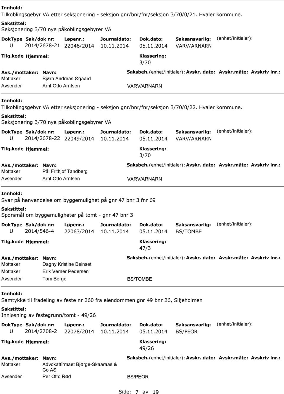 Seksjonering nye påkoblingsgebyrer VA 2014/2678-22 22049/2014 Avs./mottaker: Navn: Saksbeh. Avskr. dato: Avskr.måte: Avskriv lnr.