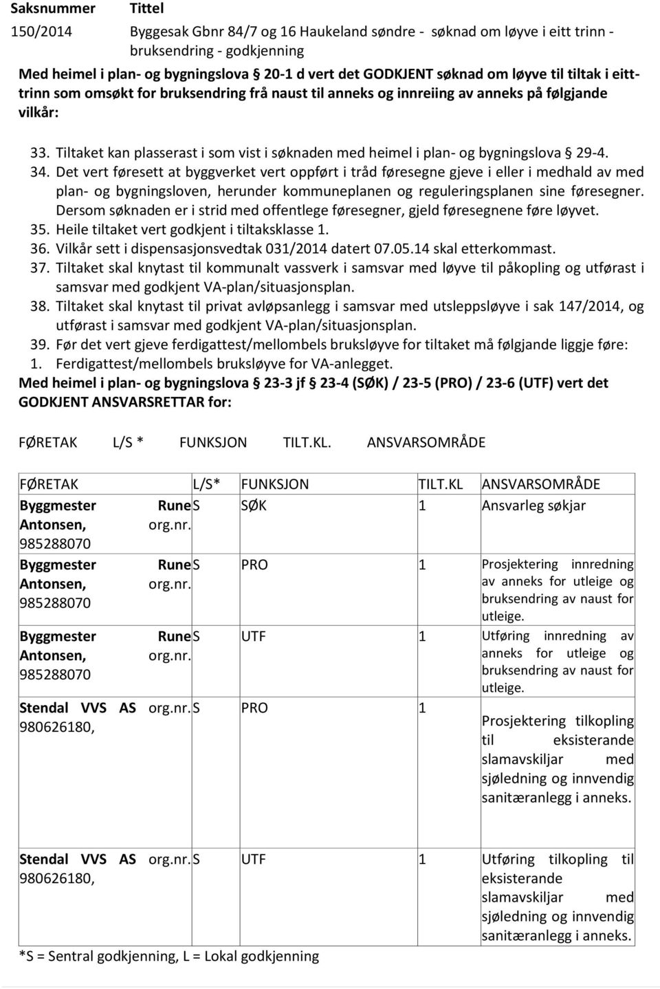 Tiltaket kan plasserast i som vist i søknaden med heimel i plan- og bygningslova 29-4. 34.