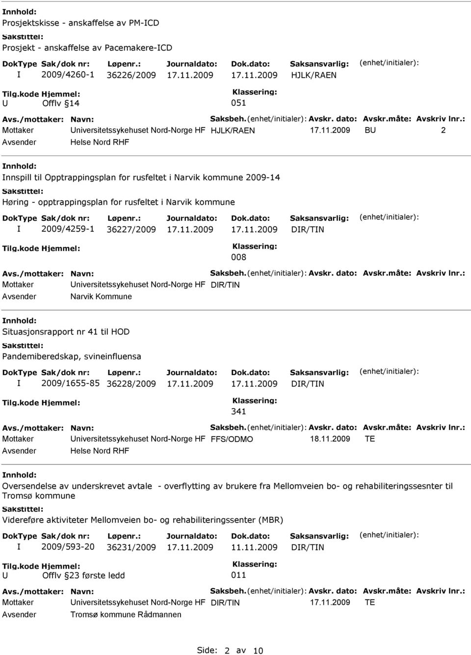 i Narvik kommune 2009/4259-1 36227/2009 DR/TN 008 Avs./mottaker: Navn: Saksbeh. Avskr. dato: Avskr.måte: Avskriv lnr.