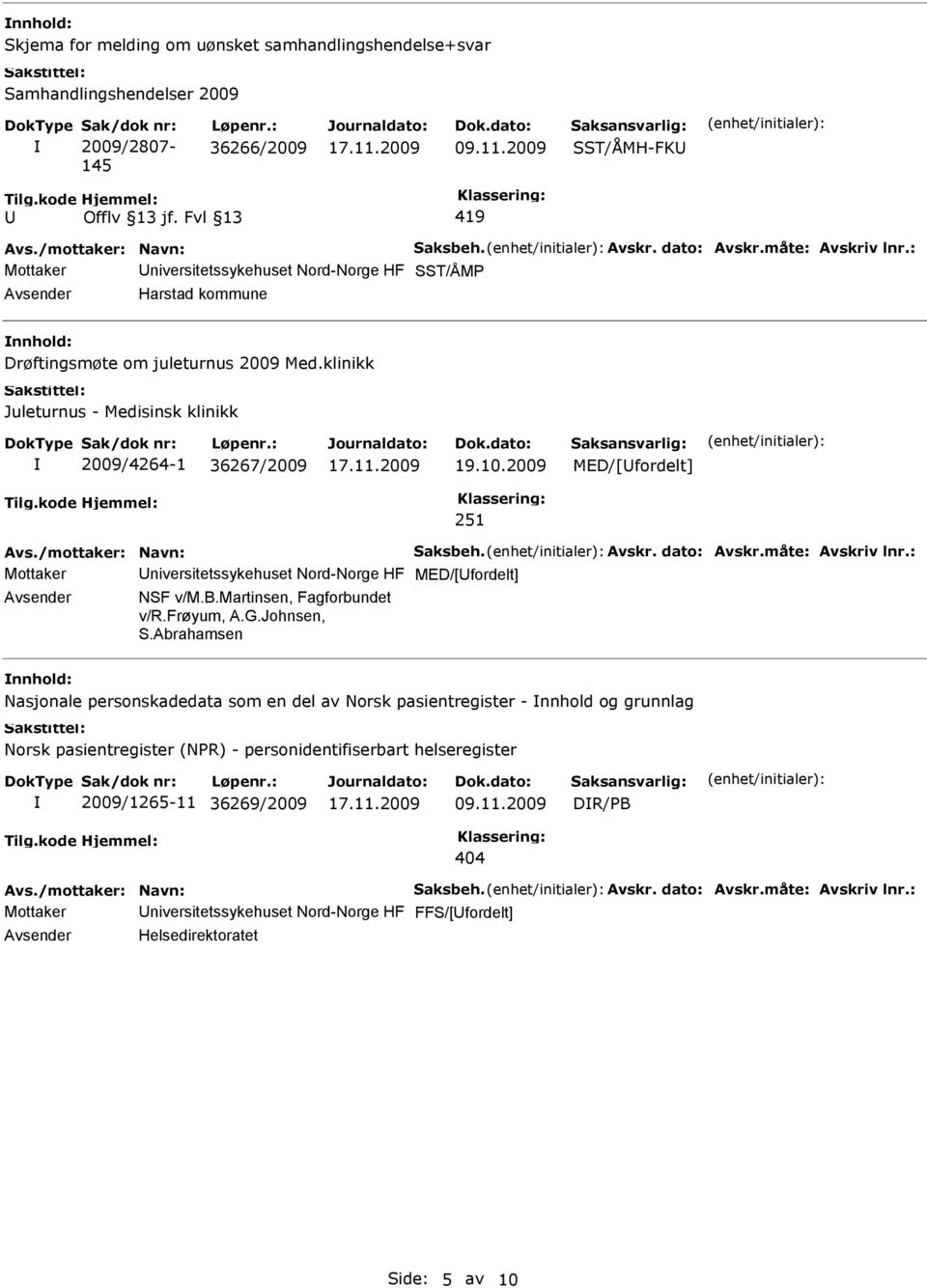 klinikk Juleturnus - Medisinsk klinikk 2009/4264-1 36267/2009 19.10.2009 MED/[fordelt] 251 Avs./mottaker: Navn: Saksbeh. Avskr. dato: Avskr.måte: Avskriv lnr.