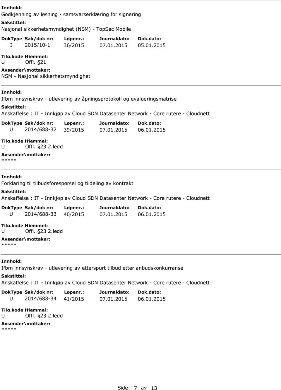 rutere - Cloudnett 2014/688-32 39/2015 Forklaring til tilbudsforespørsel og tildeling av kontrakt Anskaffelse : T - nnkjøp av Cloud SDN Datasenter Network - Core rutere -